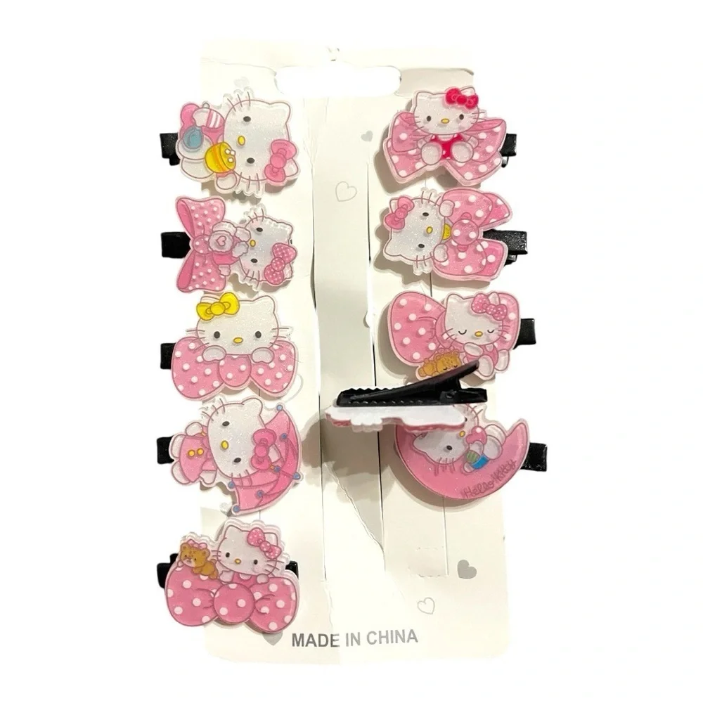 Hello Kitty Pink Bow Hair Clips - Set of 8